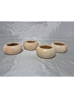 Vintage Aukey Napkin Rings Set of 4 Round Carved Soapstone 1 3/8" Opening